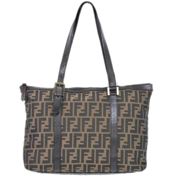 FENDI Zucca Canvas Shoulder Tote Bag Brown Gold